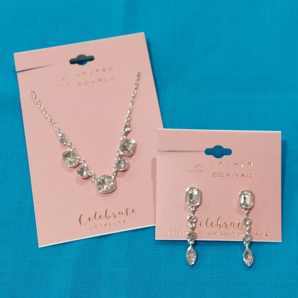 Lauren Conrad Multi-Stone Statement Silver Tone Necklace & Earrings Set